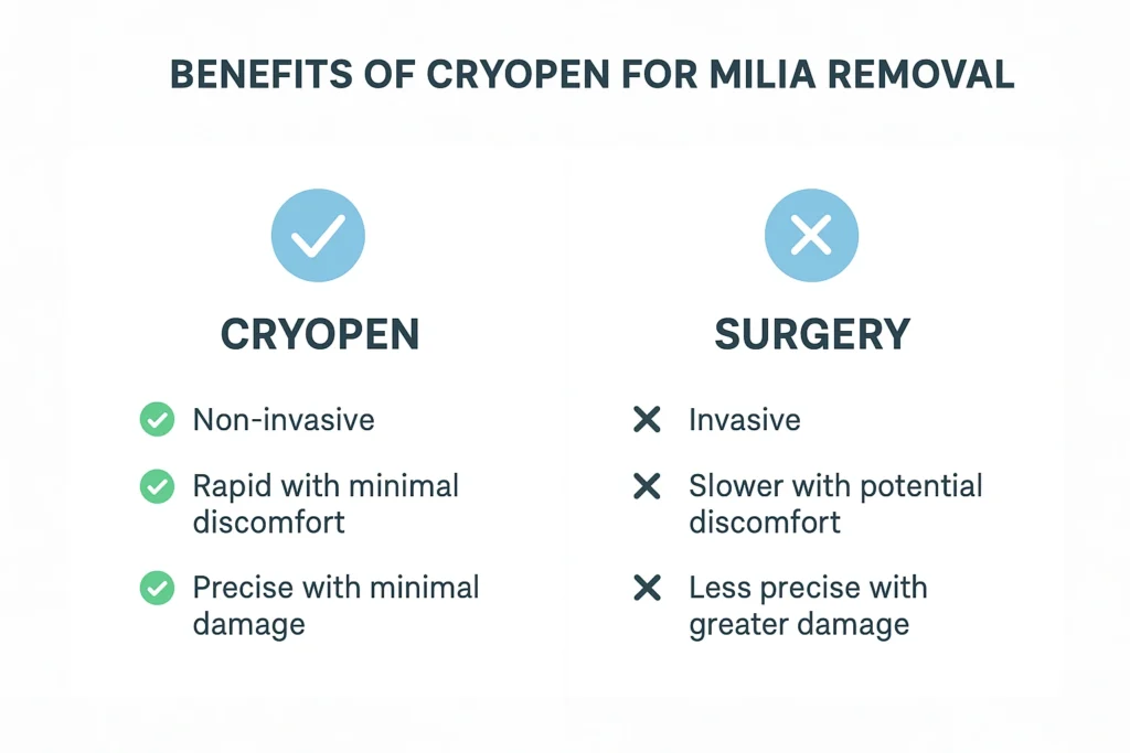 Benefits of cryopen for milia removal Basildon compared to surgical treatments.