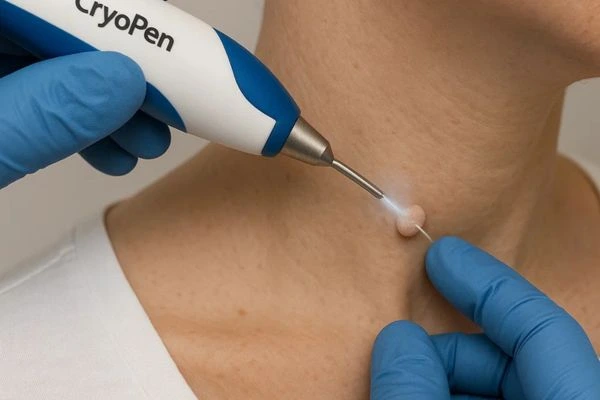 Person receiving cryotherapy Basildon for skin tag removal