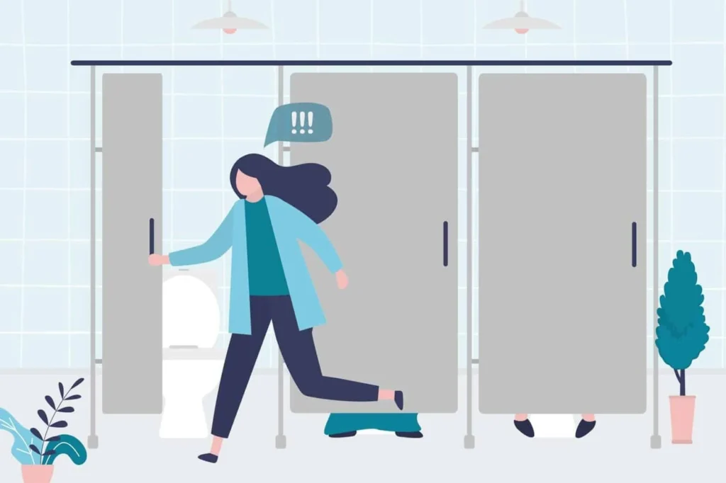 graphic of Urine incontinence Basildon woman running to the toilet.