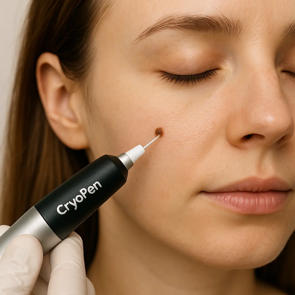 woman receiving facial mole removal Basildon using cryopen